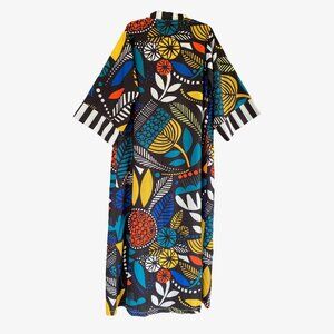 Long Stylized Floral Print Robe Polyester/Cotton NWT